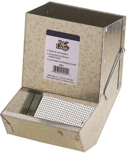 Pet Lodge® Steel Small Animal Feeder with Lid and Sifter Bottom | Cage Rabbit Feeder | Holds Several Days Worth of Food | 5 Inch