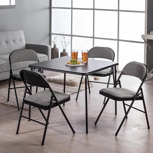 Sudden Comfort 34 by 34 Inch Portable EZ Slide Leg Lock Square Metal Padded Vinyl Top Folding Dining Card Table in Buff Tan