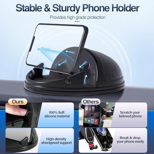Loncaster Car Phone Holder, Car Phone Mount Silicone Car Pad Mat for Various Dashboards, Slip Free Desk Phone Stand Compatible with iPhone, Samsung, Android Smartphones, GPS Devices and More, Black