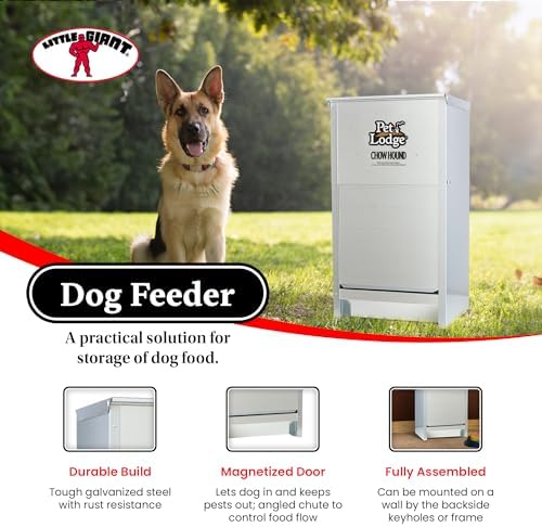 Little Giant Chow Hound 25 Pound Capacity Indoor and Outdoor Automatic Heavy Gauge Steel Dry Food Dog Feeder with Magnetized Door (4 Pack)