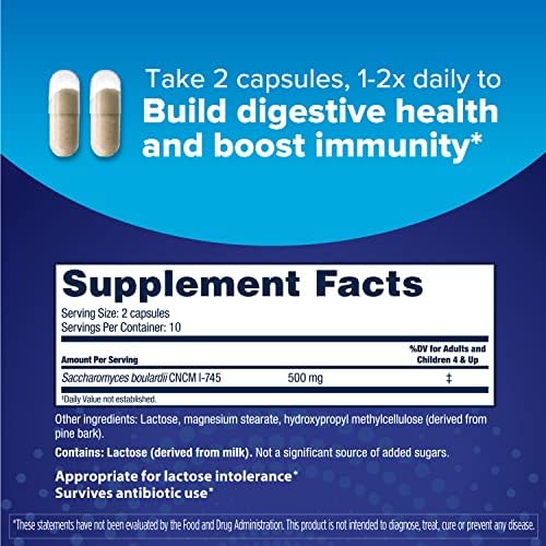 Florastor Probiotic for Digestive and Immune Health, 20 Capsules | Probiotics for Women & Men, Helps Flush Out Unwanted Bacteria