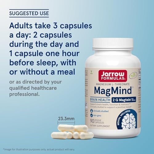 Jarrow MagMind Magtein Magnesium L-Threonate, 90 Capsules | Magnesium Supplement, Brain Supplements For Memory Support, Veggie Capsules, 30 Day Supply