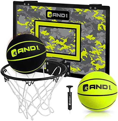 AND1 Over the Door Mini Basketball Hoop: 18x12 Shatterproof Backboard, 2 Mini Basketballs