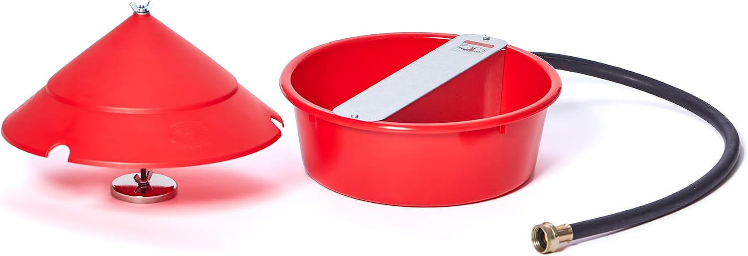 Little Giant® Automatic Poultry Waterer with Cover | Heavy Duty Plastic Auto Chicken Waterer Bowl with Hose Attachment | 5 Quart | Made in USA