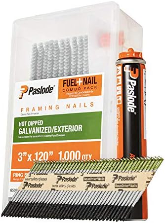 Paslode, Framing Nails and Fuel Pack, 650527, 3 inch x .120 Gauge, Ring Hot Dipped Galvanized, 1 Fuel Cell and 1,000 Nails