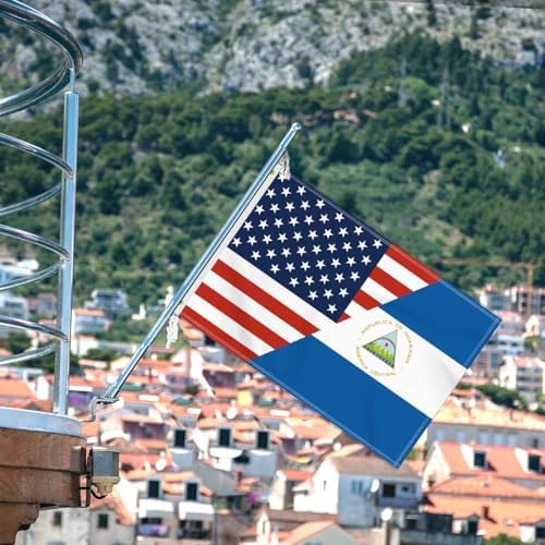 2×3 FT Nicaragua America Friendship Flag, Medium 60×90CM 150D Nicaraguan USA Outdoor Banner