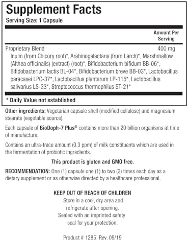 Biotics Research BioDoph7 Plus Prebiotics Probiotics for Women/Men - 400 mg - Daily Probiotic Promotes Digestive Health, Gut Health