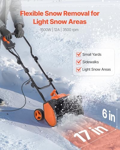 VEVOR Corded Electric Snow Shovel, 12A 17 inch Snow Shovel, 60° Adjustable Chute, 20 ft Throwing Distance, Snowthrower with Dual Safety Switch