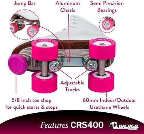 Chicago Skates Classic Quad Roller Skates for Women & Men – Durable & Top Performance, Adjustable High-Top Boots for Safe Indoor/Outdoor Roller Derby–60mm PU Wheels & Semi-Precision Bearings