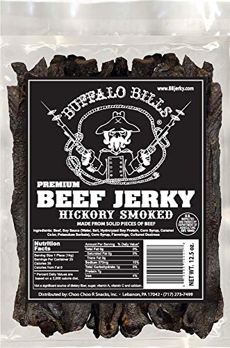 Buffalo Bills 16 Oz Hickory Smoked Premium Beef Jerky Pieces in Random Size | Selling Beef Jerky Nationwide Since 1990, Made In The USA, 100% US Beef, Marinated In Soy Sauce, Garlic, And Black Pepper