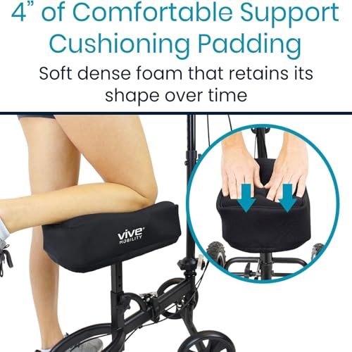 Vive Mobility Knee Scooter Pad Cover - Accessories Cushion Cover | Comfort (Dense Foam) - for Broken Leg Crutch Cart Roller, Injuries, Surgery, Foot