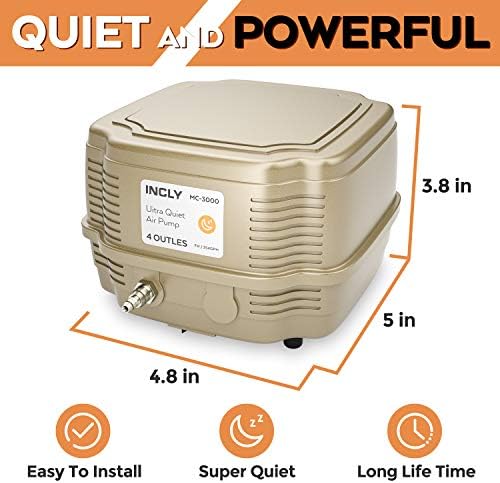 INCLY 7W Ultra Silent Aquarium Air Pump - 245 Gallon/Hr, 4 Adjustable Outlets - Commercial & Hydroponics Oxygen Bubbler for Fish Tank & Pond