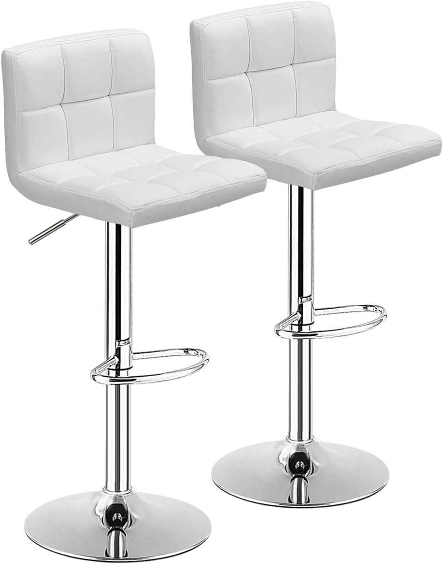 COSTWAY Bar Stool, Modern Swivel Adjustable Height PU Leather Barstools with Back, Square Armless Counter Height Bar Chair for Kitchen Island Dining Living Bistro Pub Counter, Black