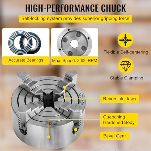 Vevor K72-125 Lathe Chuck 5 Inch 4-Jaw, Lathe Chuck Independent Reversible Jaw, Metal Lathe Chuck Turning Machine Accessories
