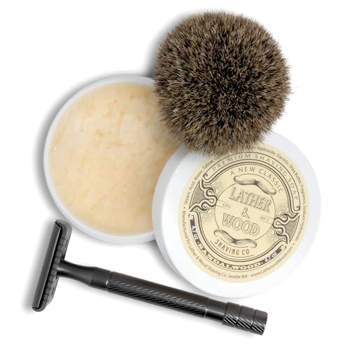 Lather & Wood Shaving Soap - Sandalwood - Simply The Best Luxury Shaving Cream - Tallow - Dense Lather with Fantastic Scent for The Worlds Best Wet Shaving Routine. 4.6 oz (Sandalwood)