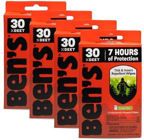Ben's Tick & Insect Repellent Wipes, 30% DEET, 12 Wipes, 4 Pack