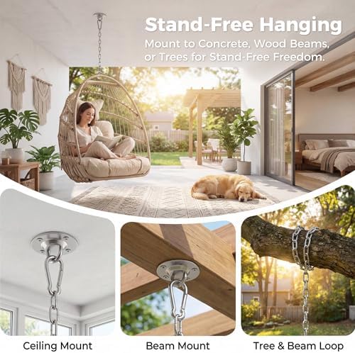 Nicesoul Foldable Space-Saving Hanging Egg Chair No Stand, 350lbs Reinforced Frame with Swing Design, Deep Seat with Thick Cushion