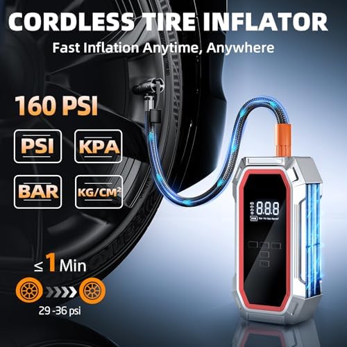 Jump Starter with Air Compressor, 5000A Peak Car Battery Jump Starter(9.0 Gas/8.0L Diesel)