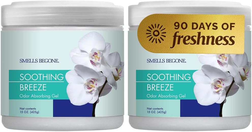 SMELLS BEGONE 15oz Gel Odor Eliminator - Absorb & Remove Tough Odors in Pet Areas, Bathrooms, Basements, Garage, Cars, RVs & Boats - Eliminate Odors Quickly (1-Pack, Lavender Vanilla)