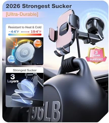 TORRAS Ultra-Durable Phone Holders for Your Car【96+LBS Strongest Suction】 Car Phone Holder Mount, Safety Certs Cell Phone Car Mount Truck for Dashboard Windshield Vent for iPhone 17 16 15 14 Pro Max