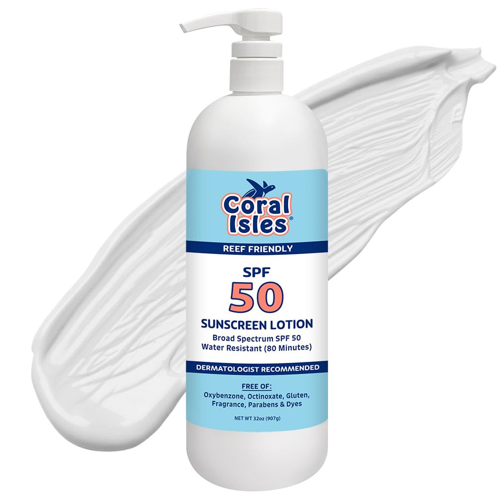 Coral Isles SPF 50 Sunscreen Pump Reef Compliant Broad Spectrum 128 Fl Oz