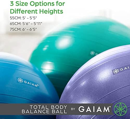 Gaiam Balance Ball Kit, Anti-Burst Stability Ball with Pump | 55cm Anti-Burst Ball | Textured Grip Surface | Air Pump Included | Core & Stability Training | Home Use