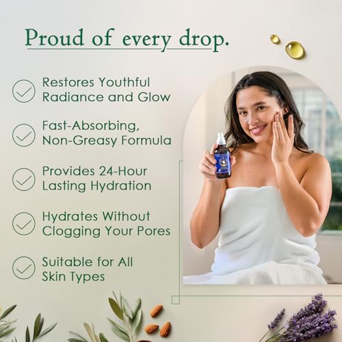 Organic Body & Face Oil for Dry Skin, Hydrating After Shower Moisturizer | Lightweight Nourishing Facial & Body Oil, Natural Cold-Pressed Almond, Olive, Jojoba, Rosehip & Lavender Oils, Vitamin E