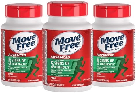 Move Free Advanced Joint Support, Glucosamine, Chondroitin + MSM - 120 ct | Supports Mobility Comfort Strength Flexibility & Bone, 40 Servings, Bone & Joint Support Supplement tablets, Fruitx-B