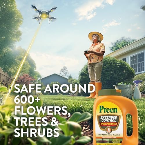 Preen Extended Control Weed Preventer - 4.93 lb. Bottle - Covers 805 sq. ft. | PreEmergent Herbicide for Garden Weed Control –Prevents Weeds up to 6 Months – For Perennials and Shrubs