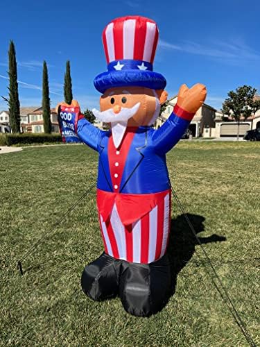 6 Foot Tall Patriotic Independence Day 4th of July Inflatable Uncle Sam | God Bless America Flag, Pre-Lit LED Lights, Outdoor Indoor