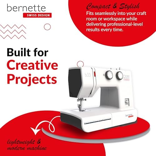 Bernette B33 Swiss Design Sewing Machine | Mechanical, Heavy-Duty, Portable, 15 Built-In Stitches, 5mm Stitch Width, Front-Loading Bobbin