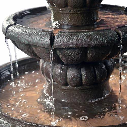 Teamson Home Deluxe Pineapple Pedestal 2 Tiered Floor Waterfall Fountain with Pump for Outdoor Patio Garden Backyard Decking, 39 Inch Height