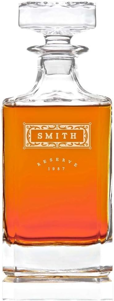 Swanky Badger Personalized Whiskey Decanter, Custom Whisky Decanter, 28 oz, 850ml, 8.5” x 3.5” x 3.5” (Modern)
