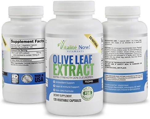 Olive Leaf Extract Super Strength Non-GMO with 20% Oleuropein | Immune Support Supplement - Joint Relief - Up to 4 Months - 750mg Capsules