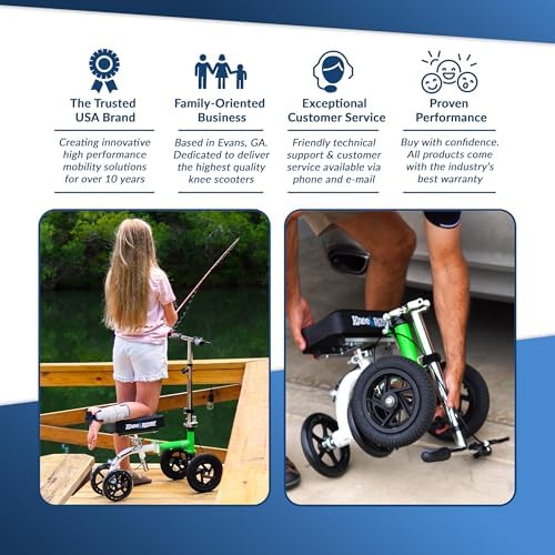 KneeRover GO Hybrid Knee Scooter for Adults, Green | Most Compact, All Terrain, Heavy Duty, For Foot Surgery & Broken Ankle Injuries