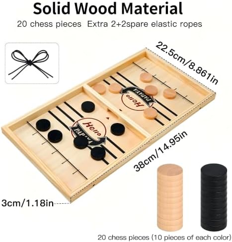HELLO PAPAYA Fast Sling Puck Game - Test Your Speed and Accuracy with This Fast-Paced Wooden Air Hockey Desktop Battle Board Game - Guaranteed Fun