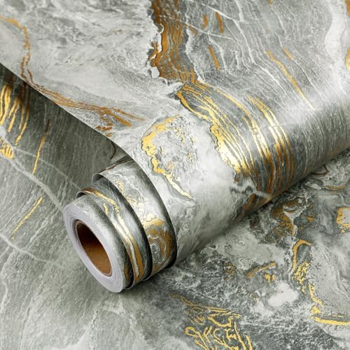 Yenhome Marble Countertop Contact Paper Waterproof Beige Gold Grey Marble Contact Paper for Countertops 17.7"X118" Self Adhesive Marble Wallpaper for Kitchen Matte Peel and Stick Countertop Wrap Vinyl