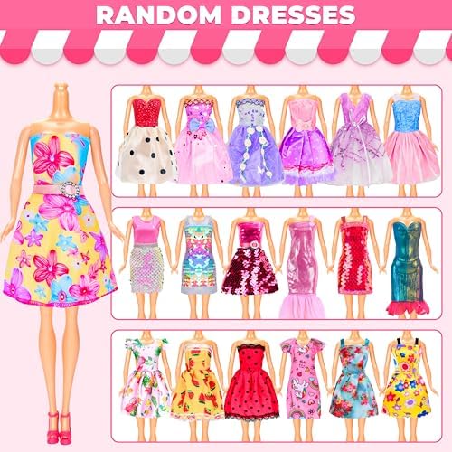 195 Pcs Doll Clothes and Accessories Kit, Include Princess Gowns, Fashion Skirt, Slip Dresses, Tops, Pants, Bikini Swimsuits, Shoes, Crowns