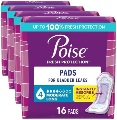 Poise Incontinence & Postpartum Pads for Bladder Leaks, 4 Drop Moderate Absorbency, Regular Length, 20 Count, Packaging May Vary