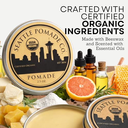 Seattle Pomade Co. USDA Certified Organic Pomade. Medium Hold & High Shine, Hair Styling Formula Non GMO