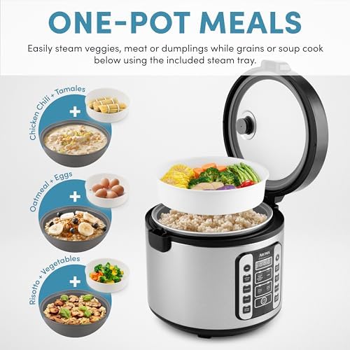 AROMA Digital Rice Cooker, 4-Cup (Uncooked) / 8-Cup (Cooked), Steamer, Grain Cooker, Multicooker, 2 Qt, Stainless Steel Exterior, ARC-914SBD