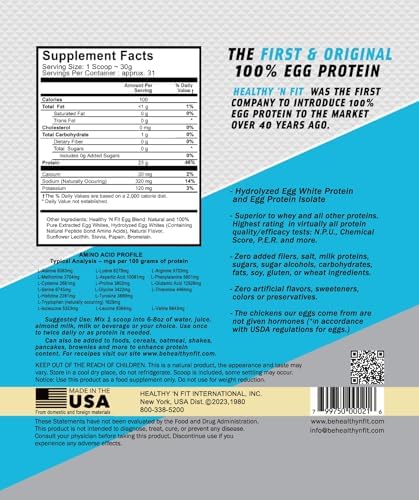 Healthy 'N Fit 100% Egg Protein- Vanilla Ice Cream (2lb): 100% Egg White Protein Plus Natural Peptides. Pure, All Naturally Sweetened Protein