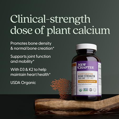 New Chapter Calcium Supplement - Bone Strength Tiny Tabs Plant-Based USDA Organic Calcium with Magnesium, Vitamin D3+K2, for Bone Health & Joint Mobility, Heart Support, 905 mg dose - 240 Tiny Tabs