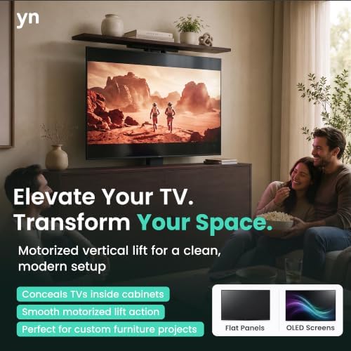 ynVISION.DESIGN Motorized TV Lift Mount for 37"-77" TV's | Vertical Lift Motor TV Stand with RF Remote and Smart Phone Control via WiFi