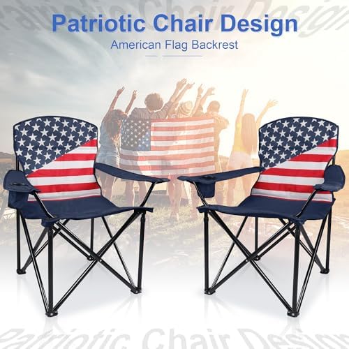 Oversized Camping Chairs 2 Pack - Heavy Duty 400LBS Padded Lawn Chair with Cooler Bag,Cup Holder,Side Pocket,Collapsible for Outdoor,Camp,Fishing & Garden,Dark Green