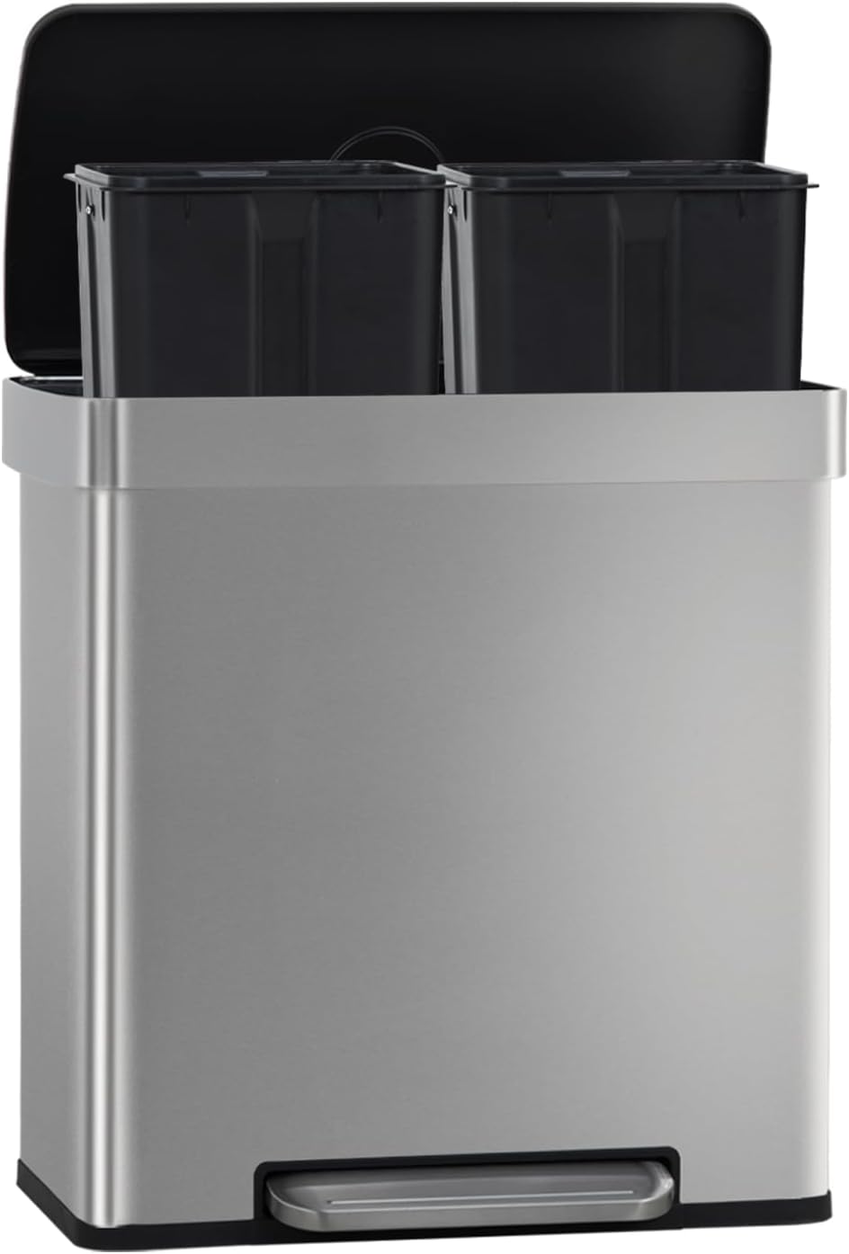 FDW | 13 Gallon Trash Can with Lid | Steel | Fingerprint-Proof | Made of Brushed Stainless Steel | Soft-Close Step Pedal | Hands-Free Use | Easy to Clean | for Kitchen, Office, Bathroom