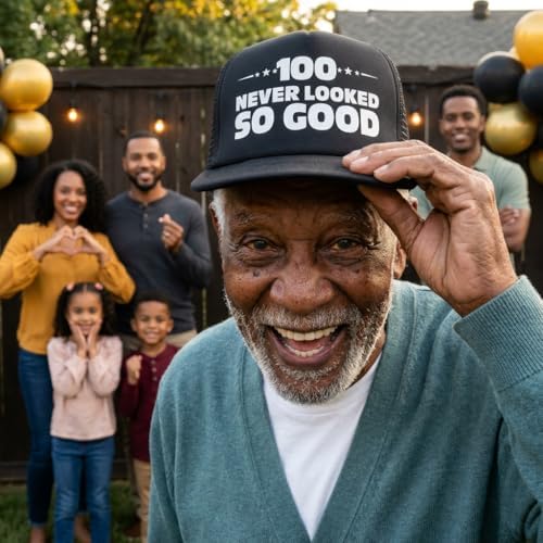 Sterling James Co. 100 Never Looked So Good Novelty Trucker Hat - Funny 100th Birthday Gifts for Him or Her - Birthday Party Decorations and