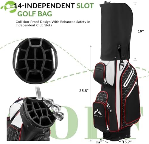 14-Way Golf Cart Bag, Full-Length Divider, Large Storage | Handles,Rain Cover,Multiple Pockets