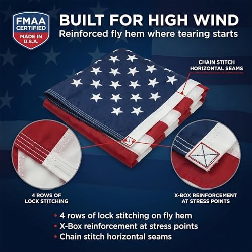 American Flag with Embroidered Stars and Sewn Stripes, Polyester - 6x10 ft | FMAA Certified PolyExtra Polyester Material, Heavy Duty Fade-Resistant American Flag for Outdoor or Indoor Use, Made in USA