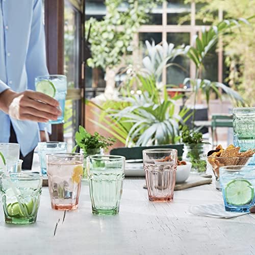 Bormioli Rocco Rock Bar 12.5 oz. Long Drink Stackable Tempered Beverage Glasses for Cold Drinks, Water, and Cocktails, Set of 6, Ice Blue